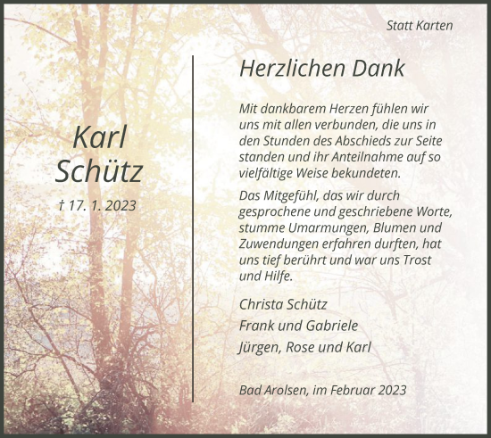 Traueranzeige von Karl Schütz von WLZ