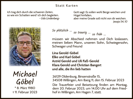 Traueranzeige von Michael Göbel von WLZ