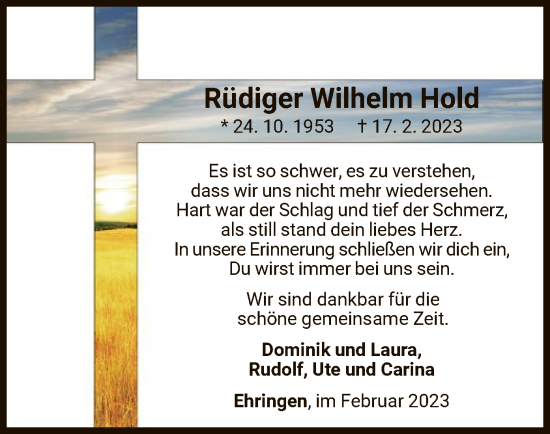 Traueranzeige von Rüdiger Wilhelm Hold von WLZ