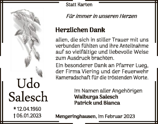 Traueranzeige von Udo Salesch von WLZ