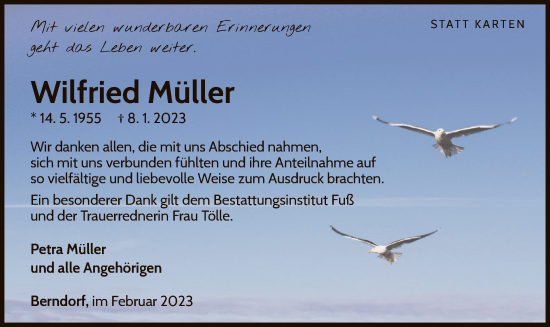 Traueranzeige von Wilfried Müller von WLZ