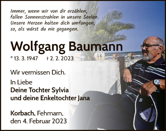 Traueranzeige von Wolfgang Baumann von WLZ