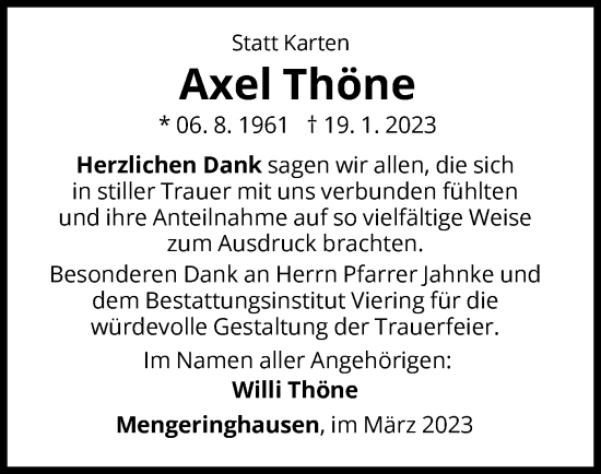 Traueranzeige von Axel Thöne von WLZ