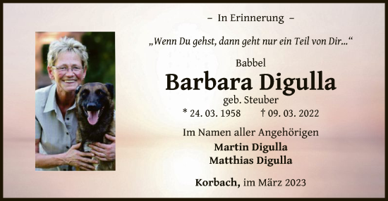 Traueranzeige von Barbara Digulla von WLZ