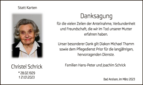 Traueranzeige von Christel Schrick von WLZ