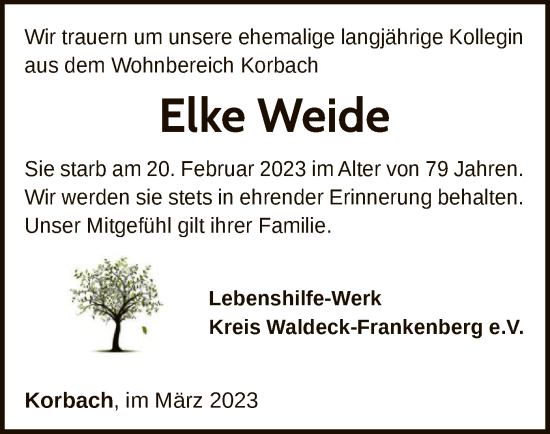 Traueranzeige von Elke Weide von WLZ