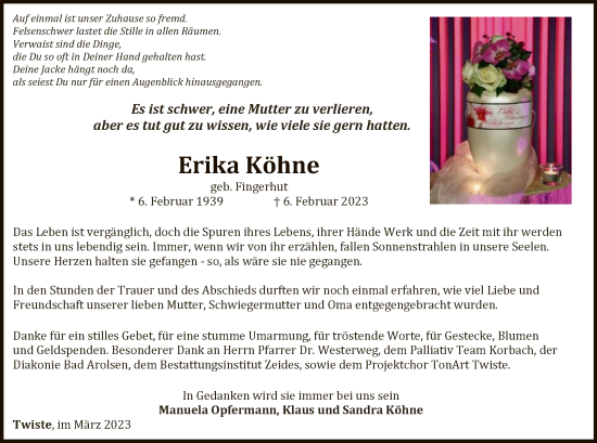 Traueranzeige von Erika Köhne von WLZ