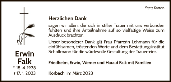 Traueranzeige von Erwin Falk von WLZ