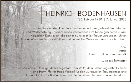 Traueranzeige von Heinrich Bodenhausen von WLZ
