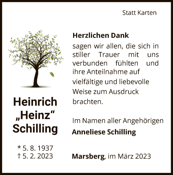 Traueranzeige von Heinrich Schilling von WLZ