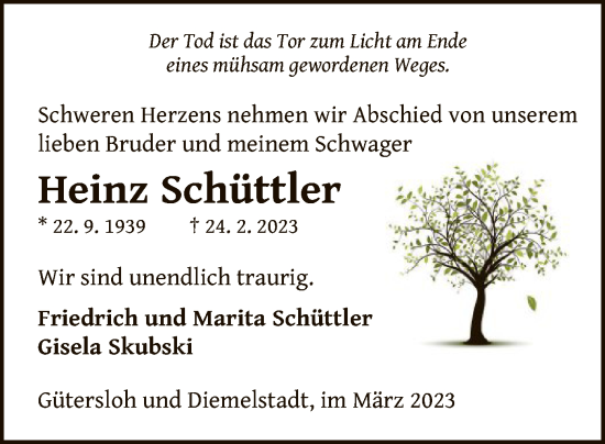 Traueranzeige von Heinz Schüttler von WLZ