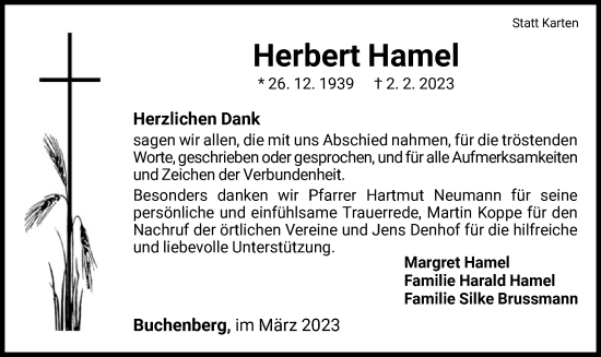 Traueranzeige von Herbert Hamel von WLZ