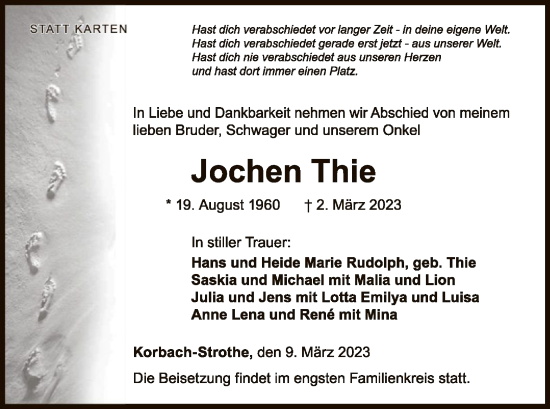 Traueranzeige von Jochen Thie von WLZ