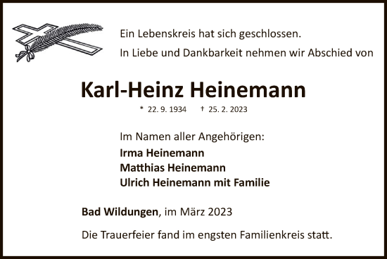 Traueranzeige von Karl-Heinz Heinemann von WLZ