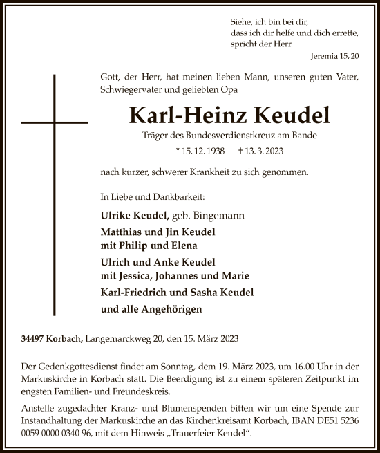Traueranzeige von Karl-Heinz Keudel von WLZ