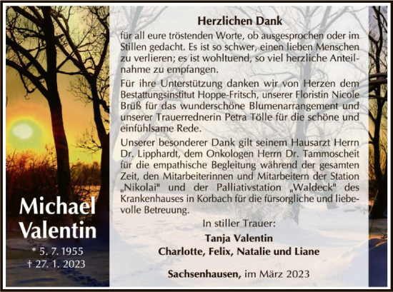 Traueranzeige von Michael Valentin von WLZ