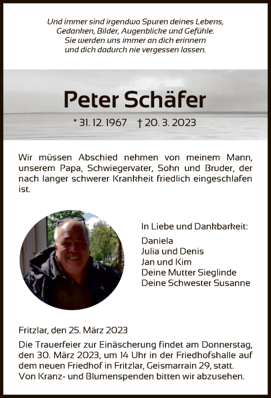 Traueranzeige von Peter Schäfer von HNA