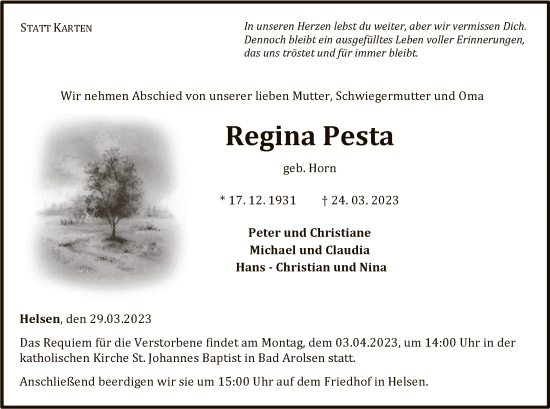 Traueranzeige von Regina Pesta von WLZ