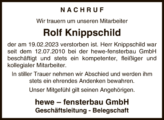 Traueranzeige von Rolf Knippschild von WLZ