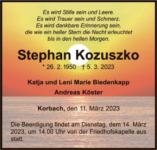 Traueranzeige von Stephan Kozuszko von WLZ