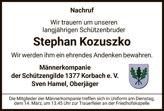 Traueranzeige von Stephan Kozuszko von WLZ