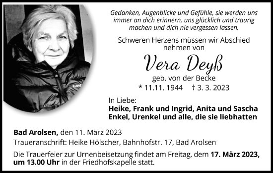 Traueranzeige von Vera Deyß von WLZ