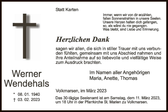 Traueranzeige von Werner Wendehals von WLZ