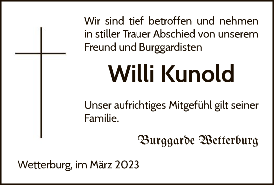 Traueranzeige von Willi Kunold von WLZ