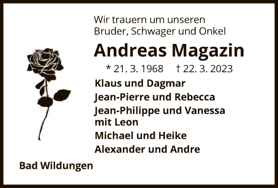 Traueranzeige von Andreas Magazin von WLZ