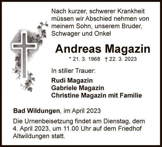 Traueranzeige von Andreas Magazin von WLZ