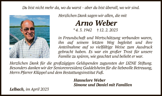 Traueranzeige von Arno Weber von WLZ