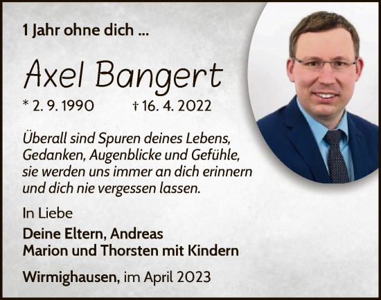 Traueranzeige von Axel Bangert von WLZ