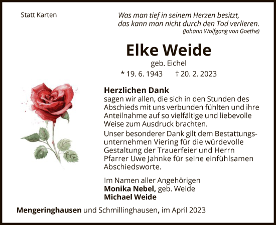 Traueranzeige von Elke Weide von WLZ