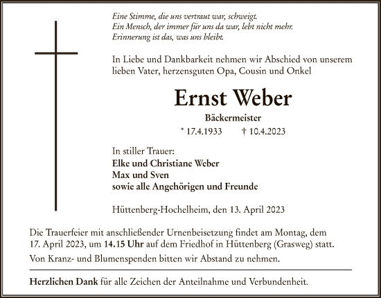 Traueranzeige von Ernst Weber von WLZ