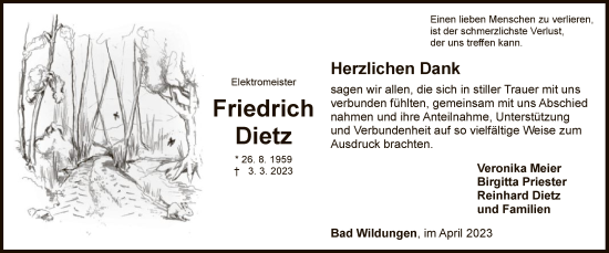 Traueranzeige von Friedrich Dietz von WLZ