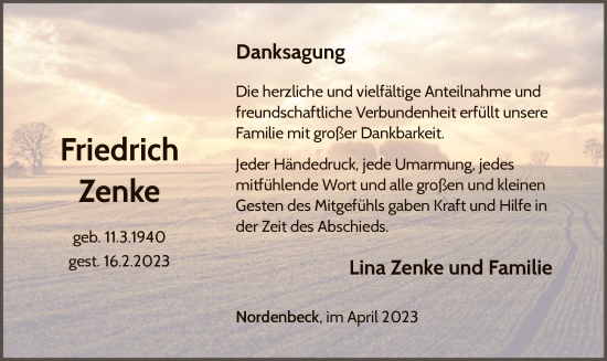 Traueranzeige von Friedrich Zenke von WLZ