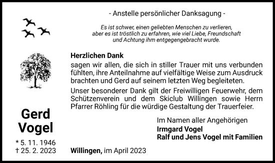 Traueranzeige von Gerd Vogel von WLZ