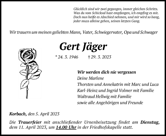Traueranzeige von Gert Jäger von WLZ