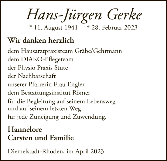 Traueranzeige von Hans-Jürgen Gerke von WLZ