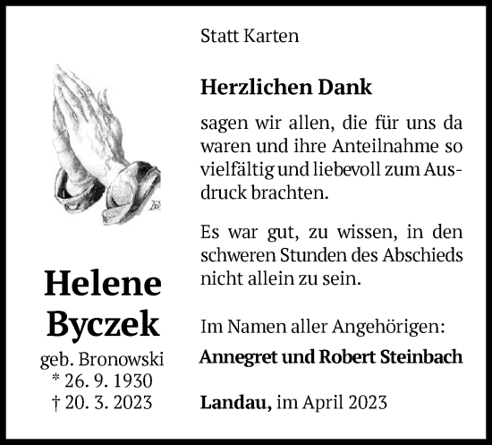 Traueranzeige von Helene Byczek von WLZ