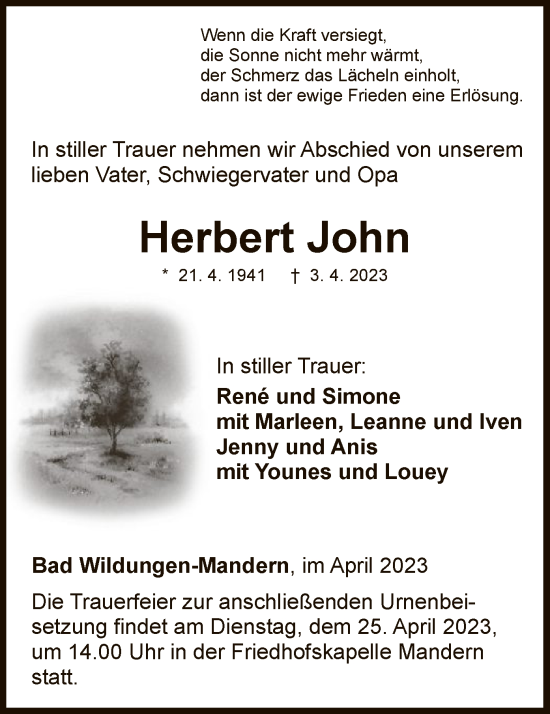 Traueranzeige von Herbert John von WLZ