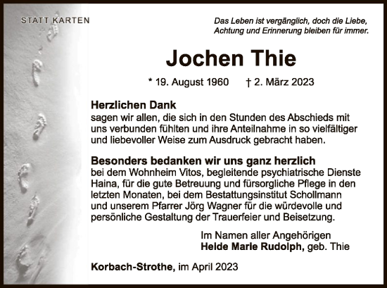 Traueranzeige von Jochen Thie von WLZ