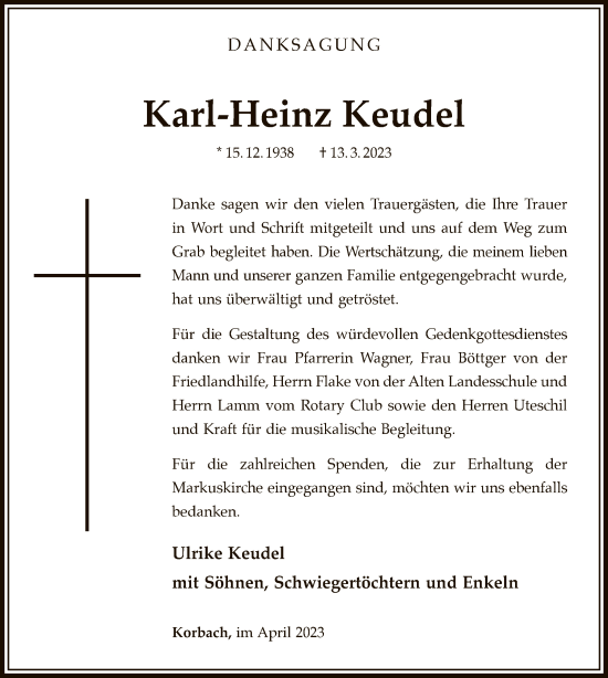 Traueranzeige von Karl-Heinz Keudel von WLZ