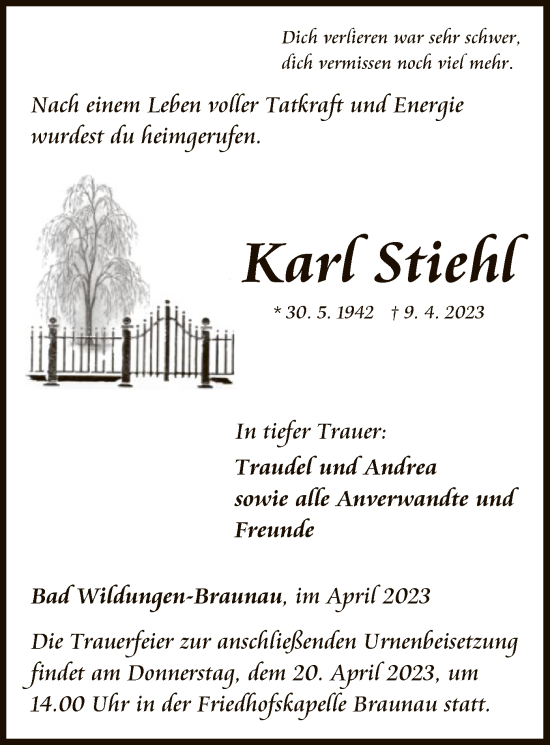 Traueranzeige von Karl Stiehl von WLZ