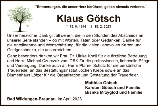 Traueranzeige von Klaus Götsch von WLZ