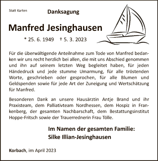 Traueranzeige von Manfred Jesinghausen von WLZ