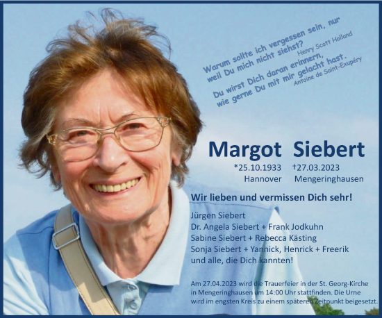 Traueranzeige von Margot Siebert von WLZ