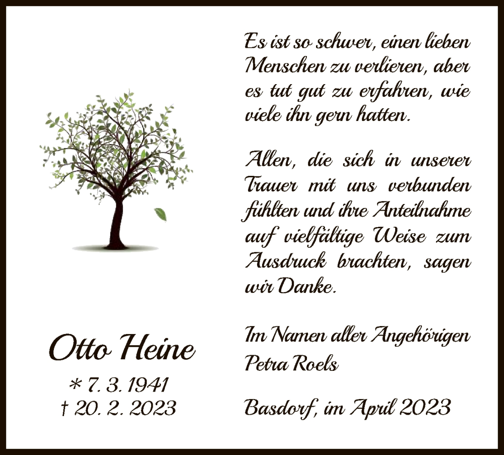  Traueranzeige für Otto Heine vom 22.04.2023 aus WLZ