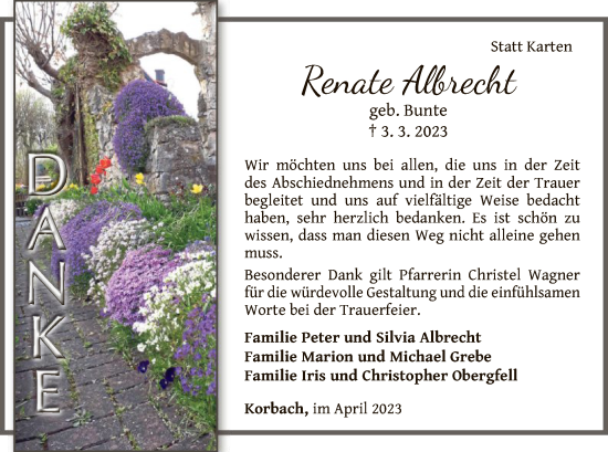 Traueranzeige von Renate Albrecht von WLZ
