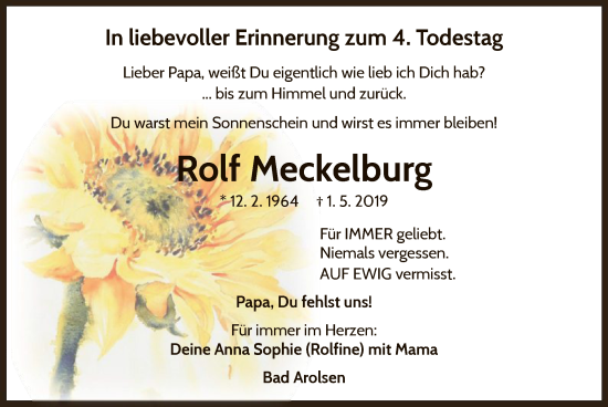 Traueranzeige von Rolf Meckelburg von WLZ